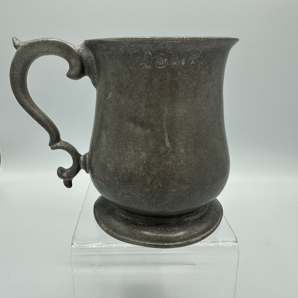Vintage RWP Pewter Footed Mug Ornate Tankard Double C Handle Cottage Core USA
